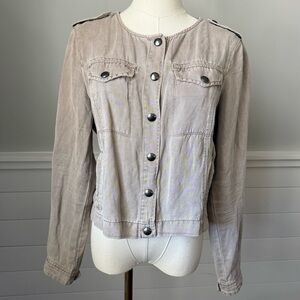Lucky Brand Utility Jacket Taupe Lightweight Button Front Casual Layer Size M